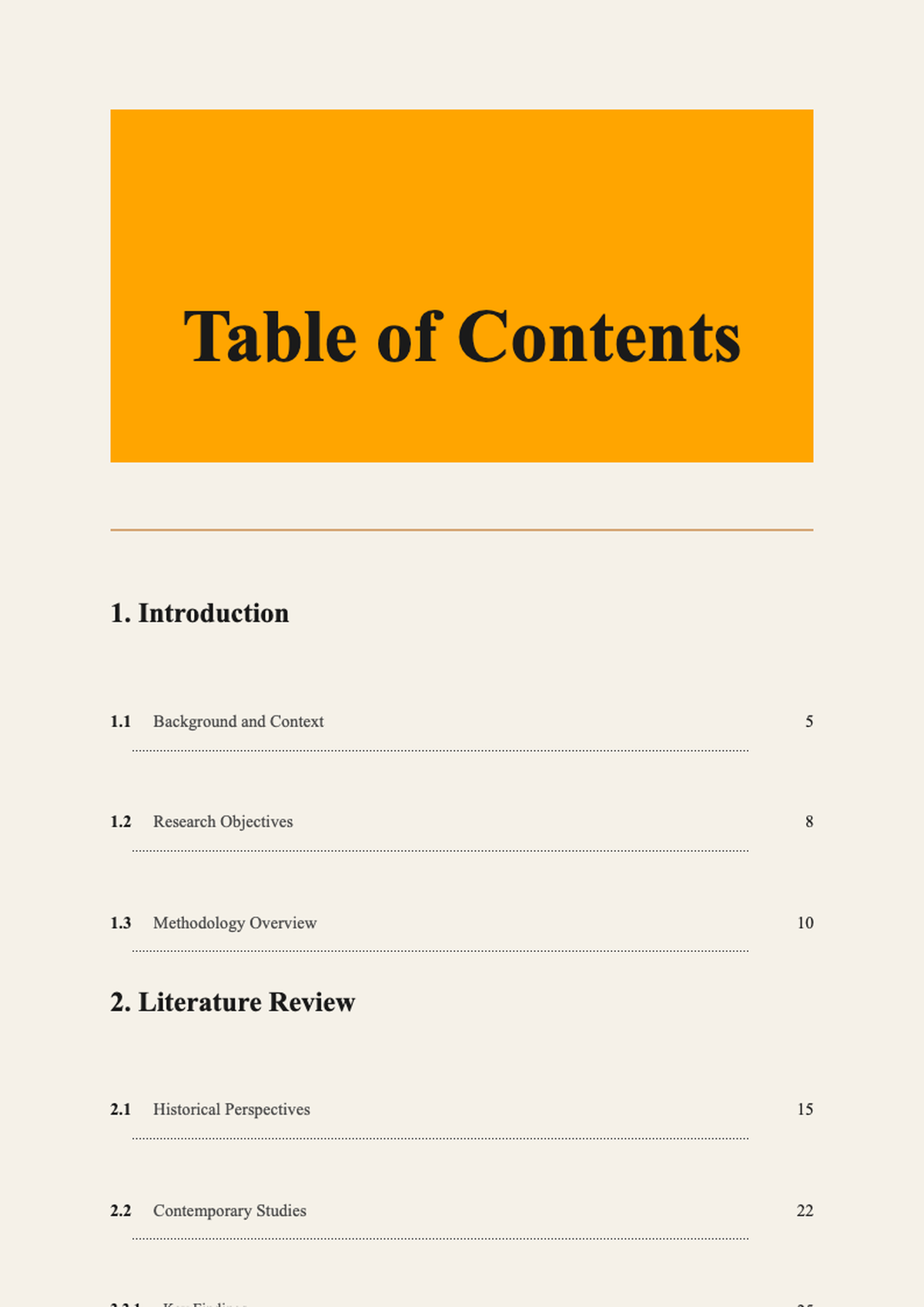 Academic research paper table of contents with orange header_variant_1